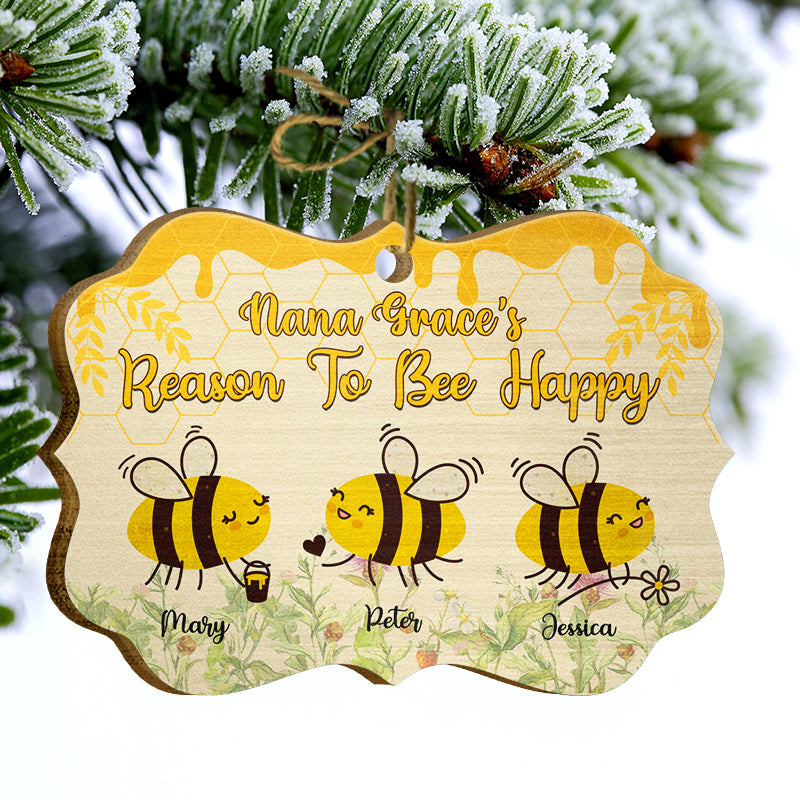 Grandma's Reason To Bee Happy - Gift For Grandmother - Personalized Custom Wooden Ornament