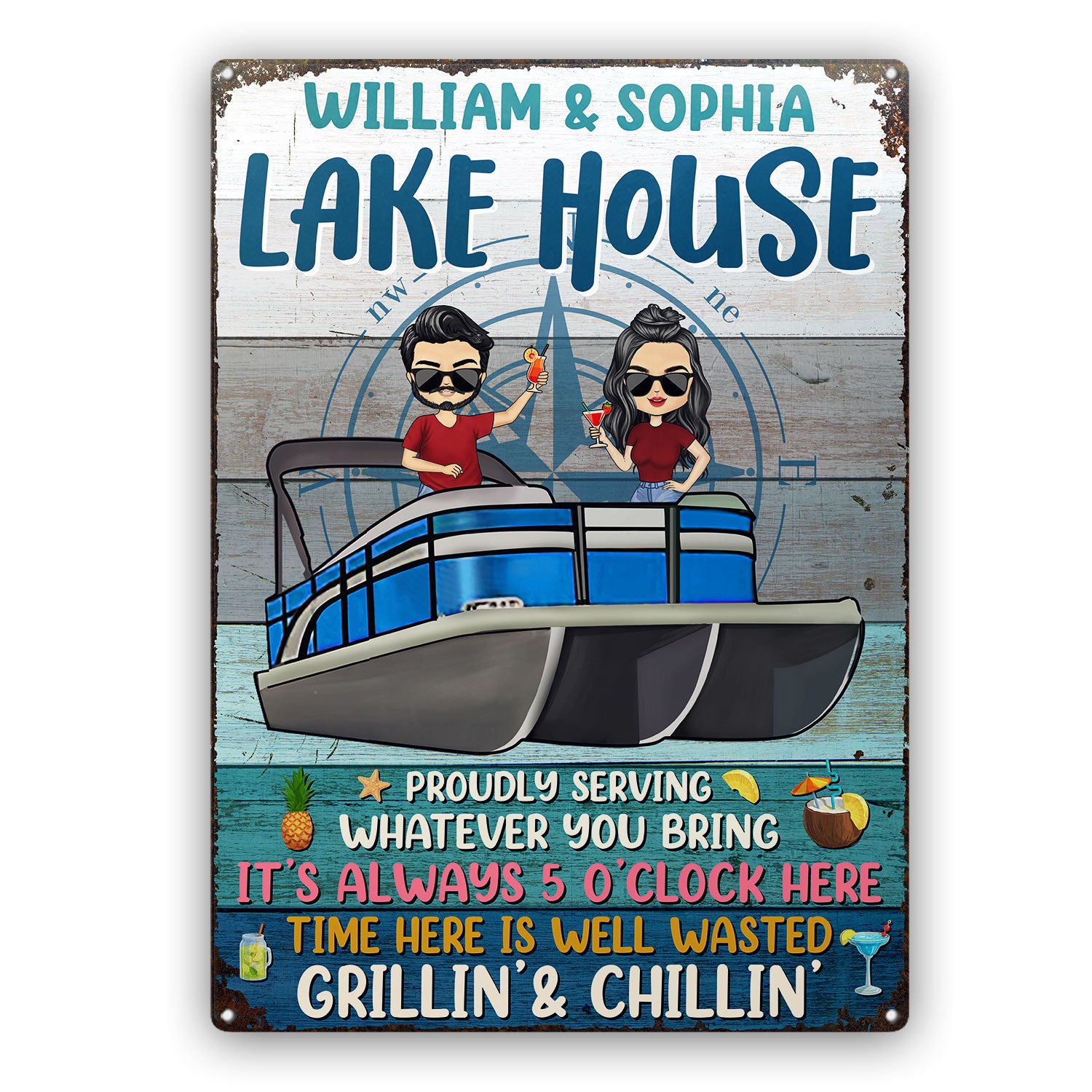 Welcome To Our Lake House Proudly Serving Whatever You Bring - Oudoor Home Decor, Lake House Sign, Gift For Pontooning Lovers, Couples, Husband, Wife - Personalized Custom Classic Metal Signs