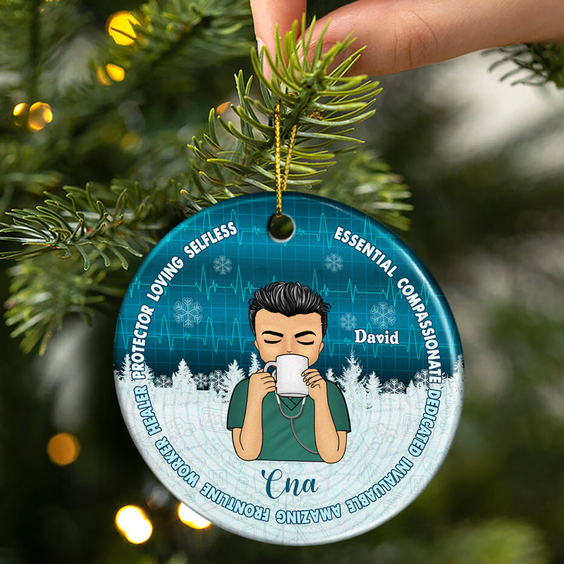Love Selfless Protector - Christmas Nurse Gift - Personalized Custom Circle Ceramic Ornament