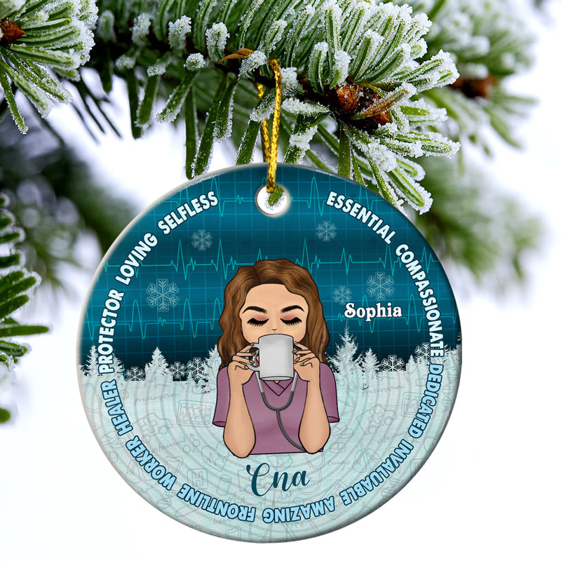 Love Selfless Protector - Christmas Nurse Gift - Personalized Custom Circle Ceramic Ornament