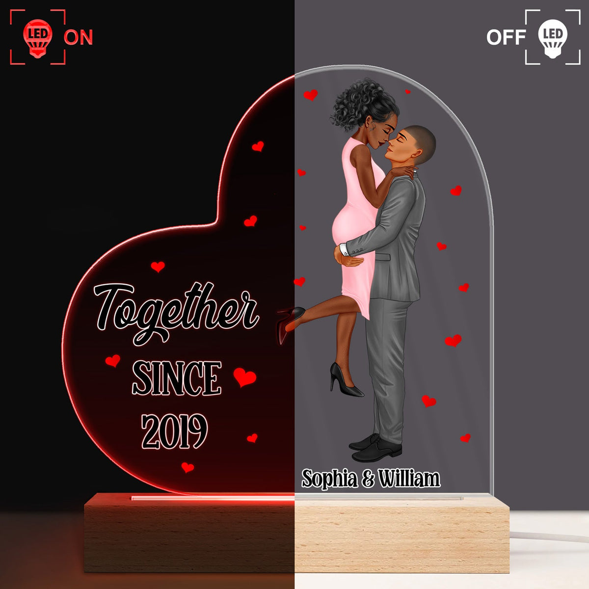 Kissing Couple I Love You - Anniversary, Birthday Gift For Spouse, Lover, Husband, Wife, Boyfriend, Girlfriend, Married Couples - Personalized Custom 3D Led Light Wooden Base