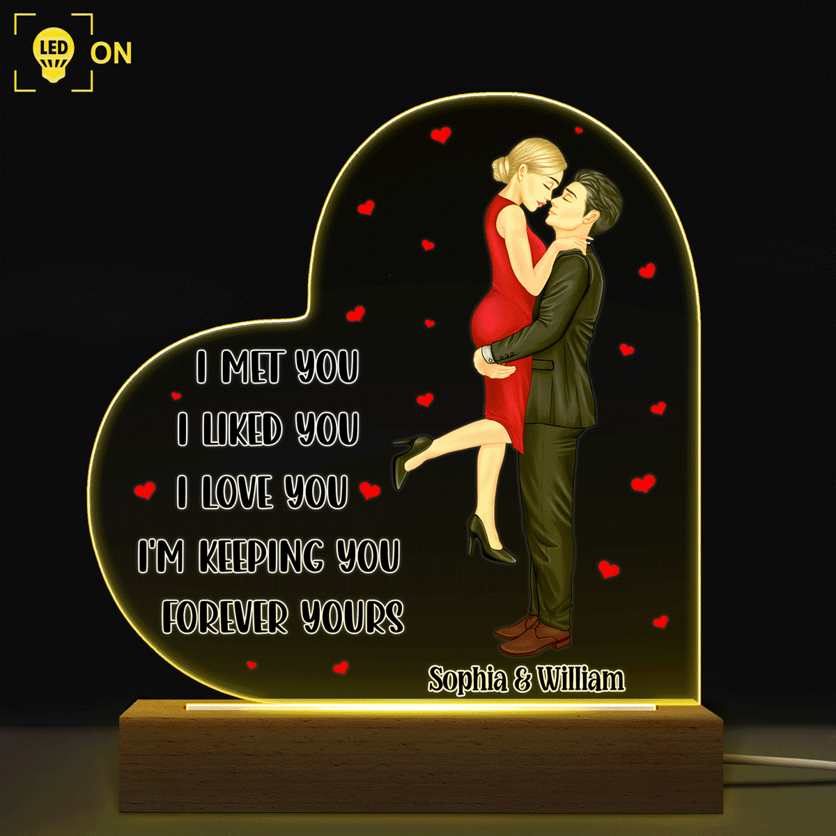 Kissing Couple I Love You - Anniversary, Birthday Gift For Spouse, Lover, Husband, Wife, Boyfriend, Girlfriend, Married Couples - Personalized Custom 3D Led Light Wooden Base