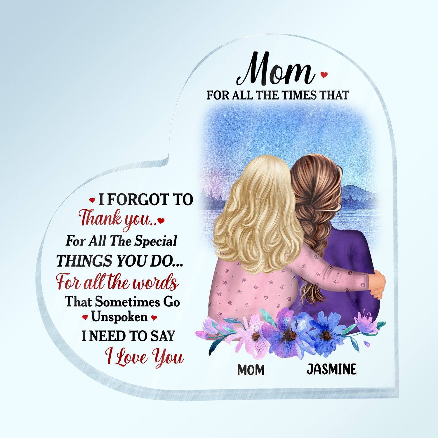 Mom I Need To Say I Love You Watercolor Style - Birthday, Family Gift For Grandma, Mother, Daughter, Granddaughter - Personalized Custom Heart Shaped Acrylic Plaque