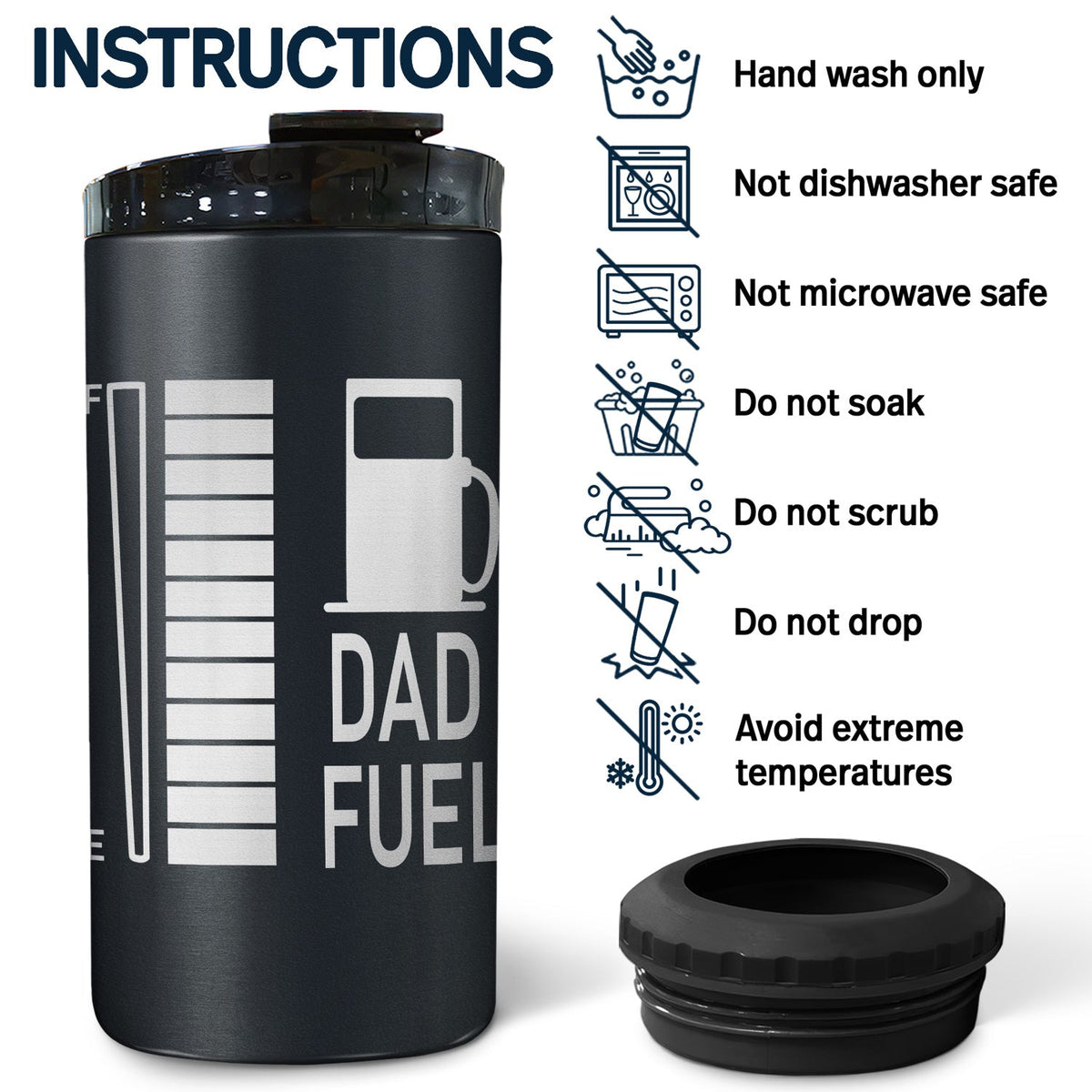 Papa Fuel - Cadeau d'anniversaire sympa pour papa, père, grand-père, mari, homme - Gobelet isotherme 4 en 1 personnalisé