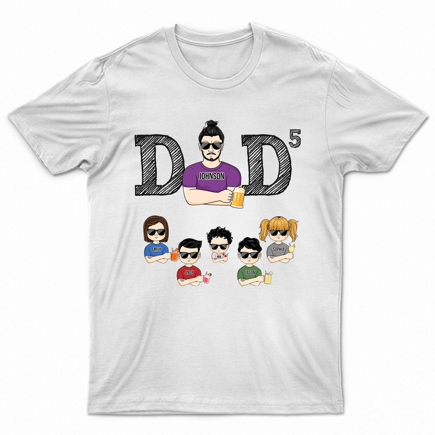 Dad And His Kids - Birthday, Loving Gift For Daddy, Father, Grandpa, Grandfather, Husband, Daughters, Sons - Personalized Custom T Shirt