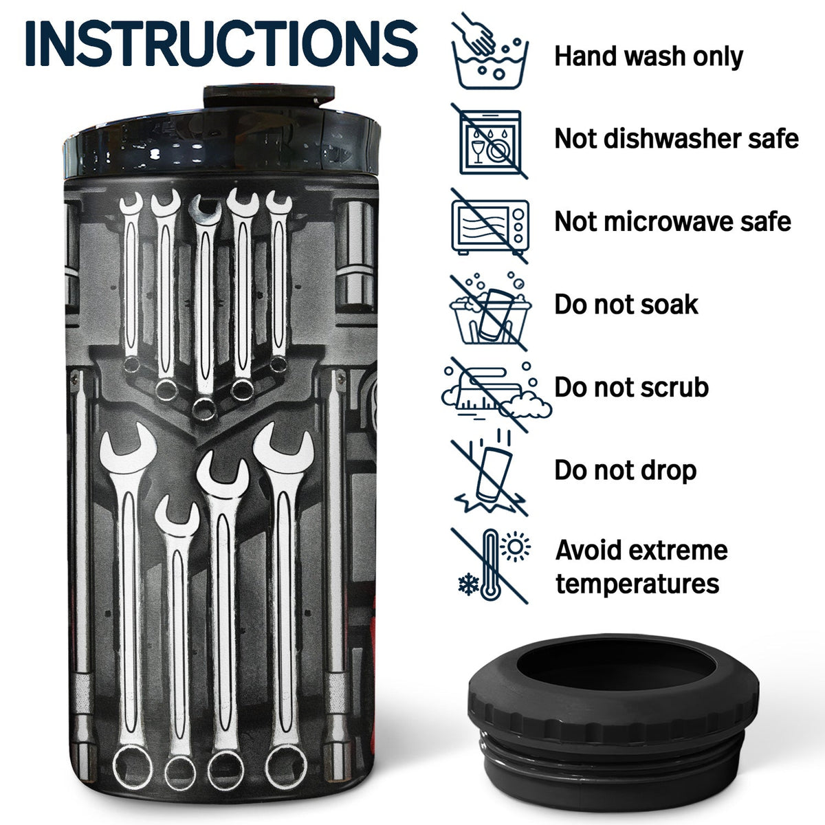 Mécanicien, je peux tout réparer sauf la bêtise - Cadeau pour papa, père, grand-père, grand-père, hommes - Gobelet isotherme personnalisé 4 en 1