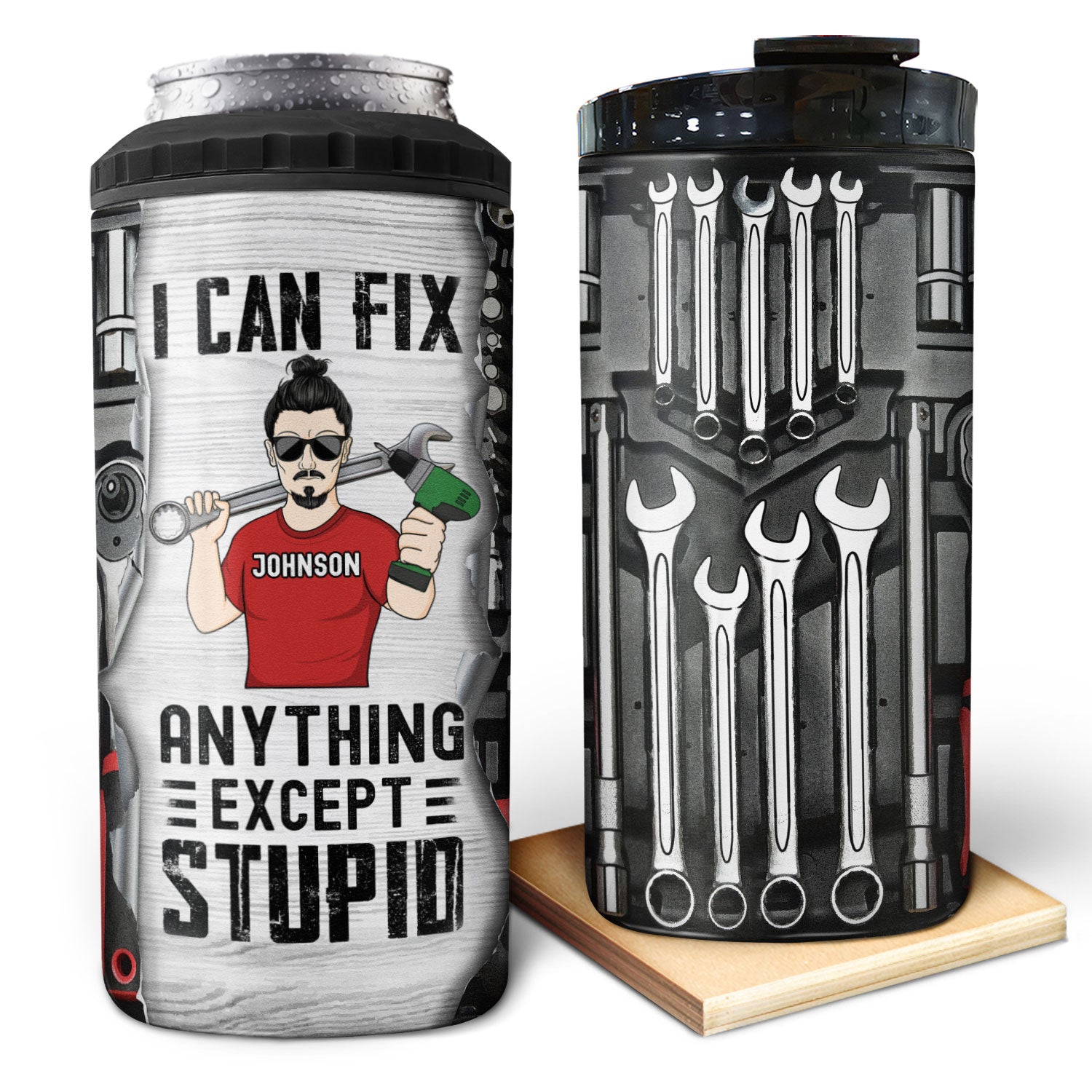 Mechanics I Can Fix Anything Except Stupid - Gift For Dad, Father, Grandfather, Grandpa, Men - Personalized Custom 4 In 1 Can Cooler Tumbler