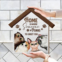 Home Is Where Someone Purrs To Greet You - Birthday, Decor Gift For Cat Lovers, Cat Moms, Cat Dads, Pet Lovers - Personalized Custom Shaped Wood Sign