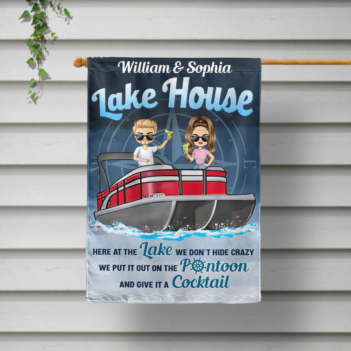 Ponton au bord du lac, on ne cache pas sa folie ! Décoration d'intérieur, de jardin, de maison au bord du lac, cadeau pour les amateurs de pontoning, les couples, le mari et la femme ! Drapeau personnalisé