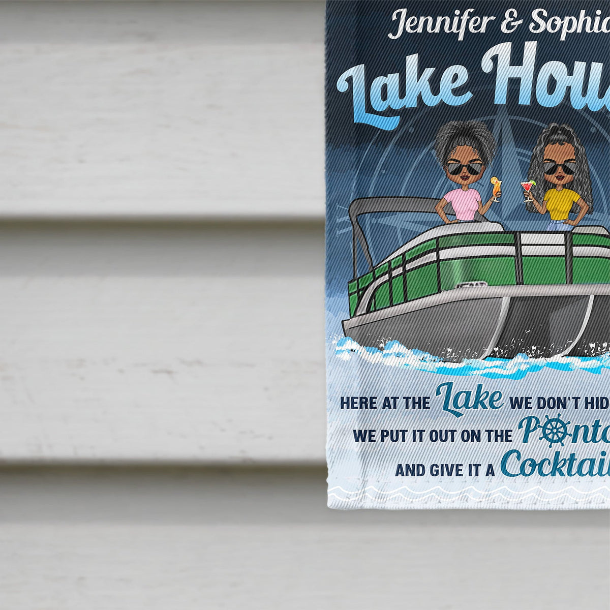 Ponton au bord du lac, on ne cache pas sa folie ! Décoration d'intérieur, de jardin, de maison au bord du lac, cadeau pour les amateurs de pontoning, les couples, le mari et la femme ! Drapeau personnalisé