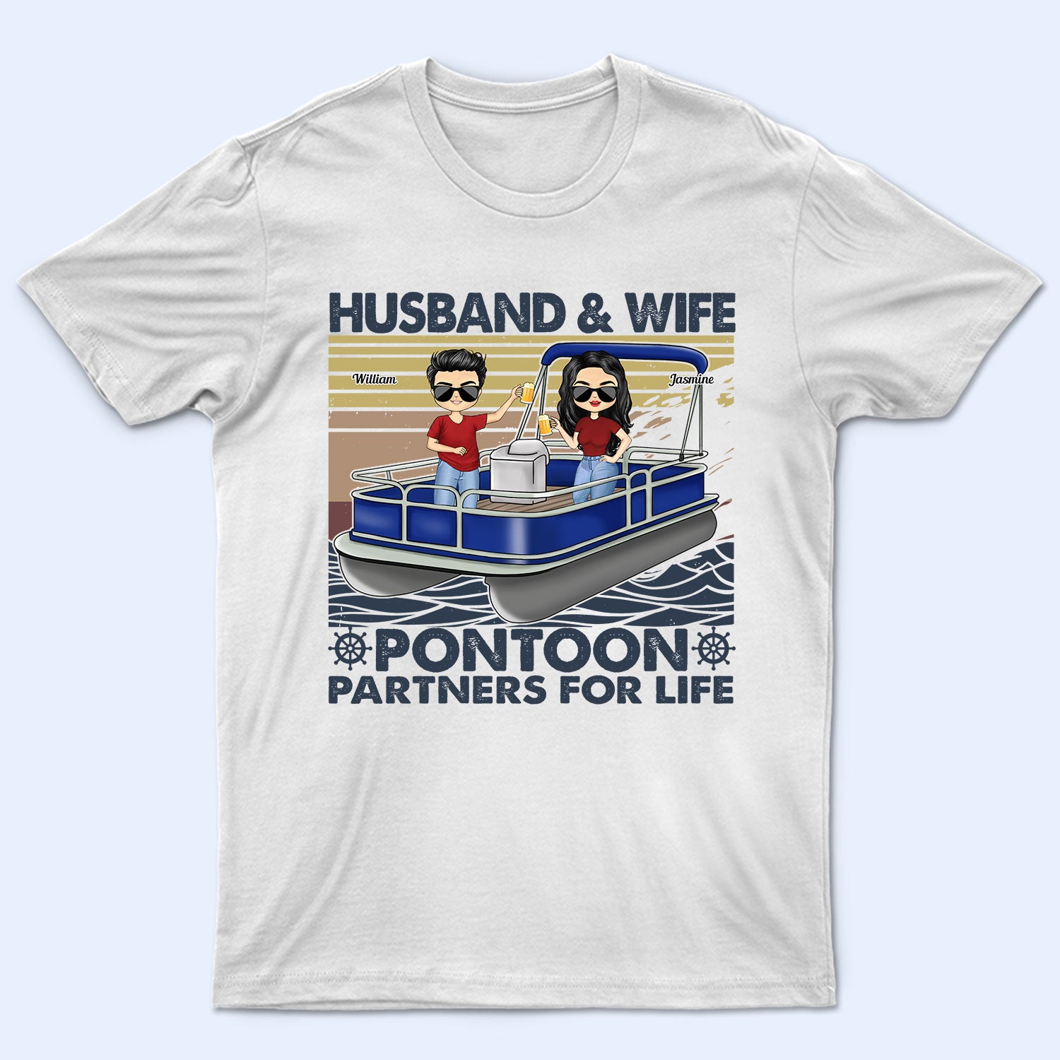 Boating Husband & Wife Pontoon Partners For Life - Traveling, Cruising Gift For Couples, Pontooning Lovers, Lake Lovers, Travelers - Personalized Custom T Shirt