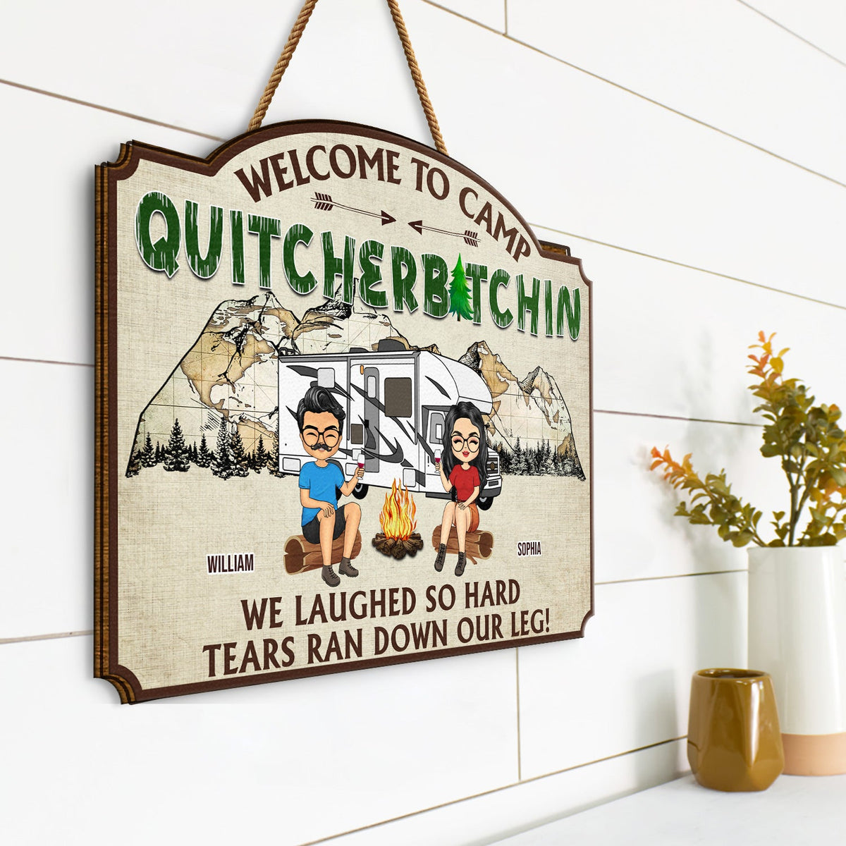 If You're Not A Happy Camper Take A Hike - Gift For Camping Lovers, Besties, BFF Best Friends, Siblings - Personalized Custom Shaped Wood Sign