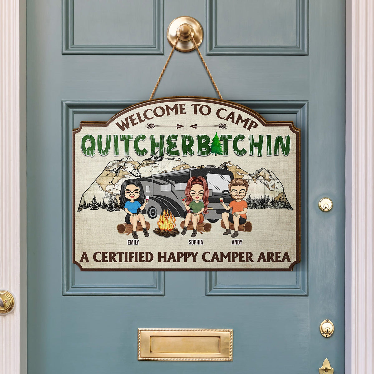 If You're Not A Happy Camper Take A Hike - Gift For Camping Lovers, Besties, BFF Best Friends, Siblings - Personalized Custom Shaped Wood Sign