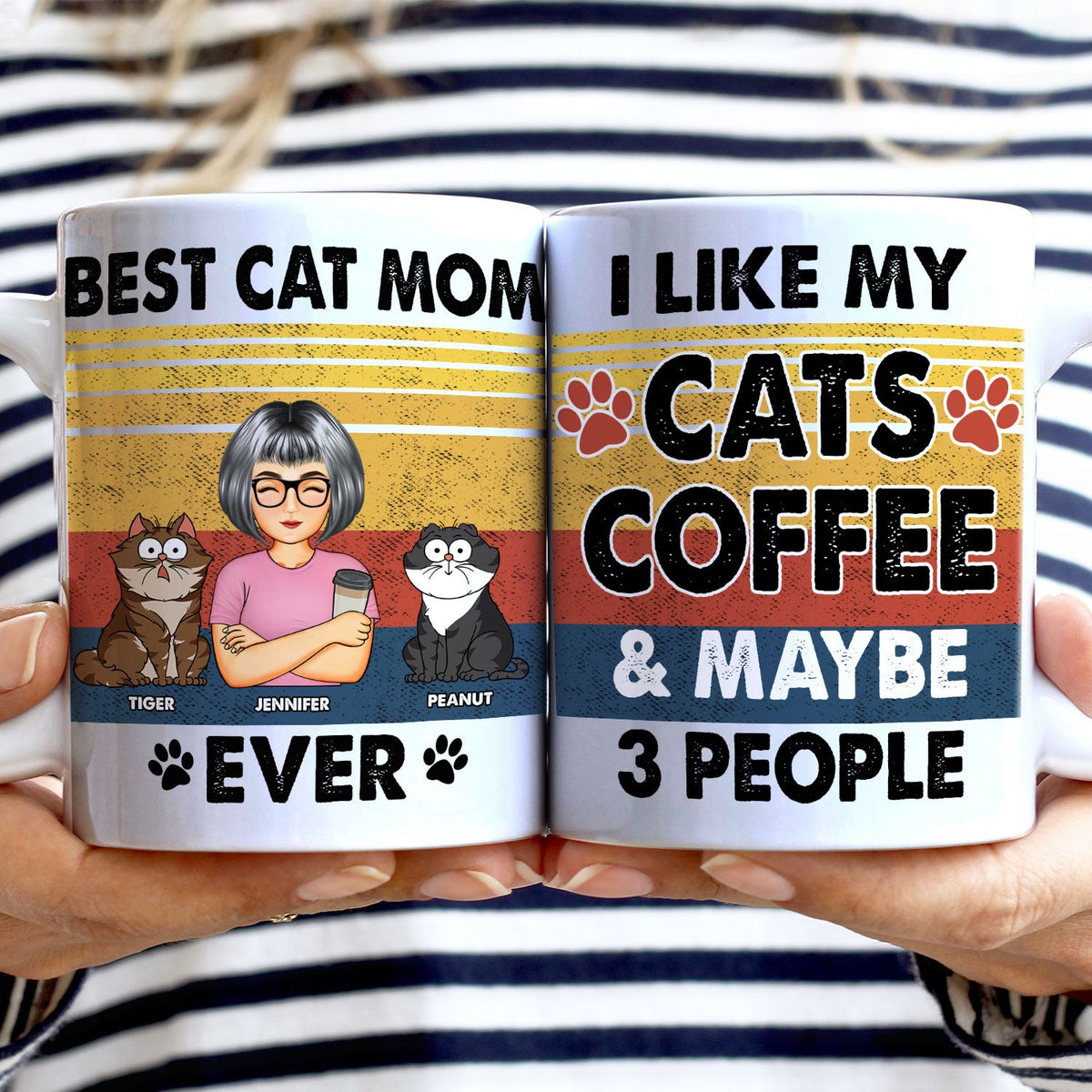 I Like My Cat & Coffee And Maybe 3 People - Gift For Cat Lovers - Personalized White Edge-to-Edge Mug