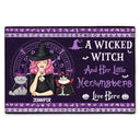 A Wicked Witch And Her Little Meownsters Live Here - Halloween Home Decor Gift For Cat Lovers, Women, Yourself - Personalized Doormat