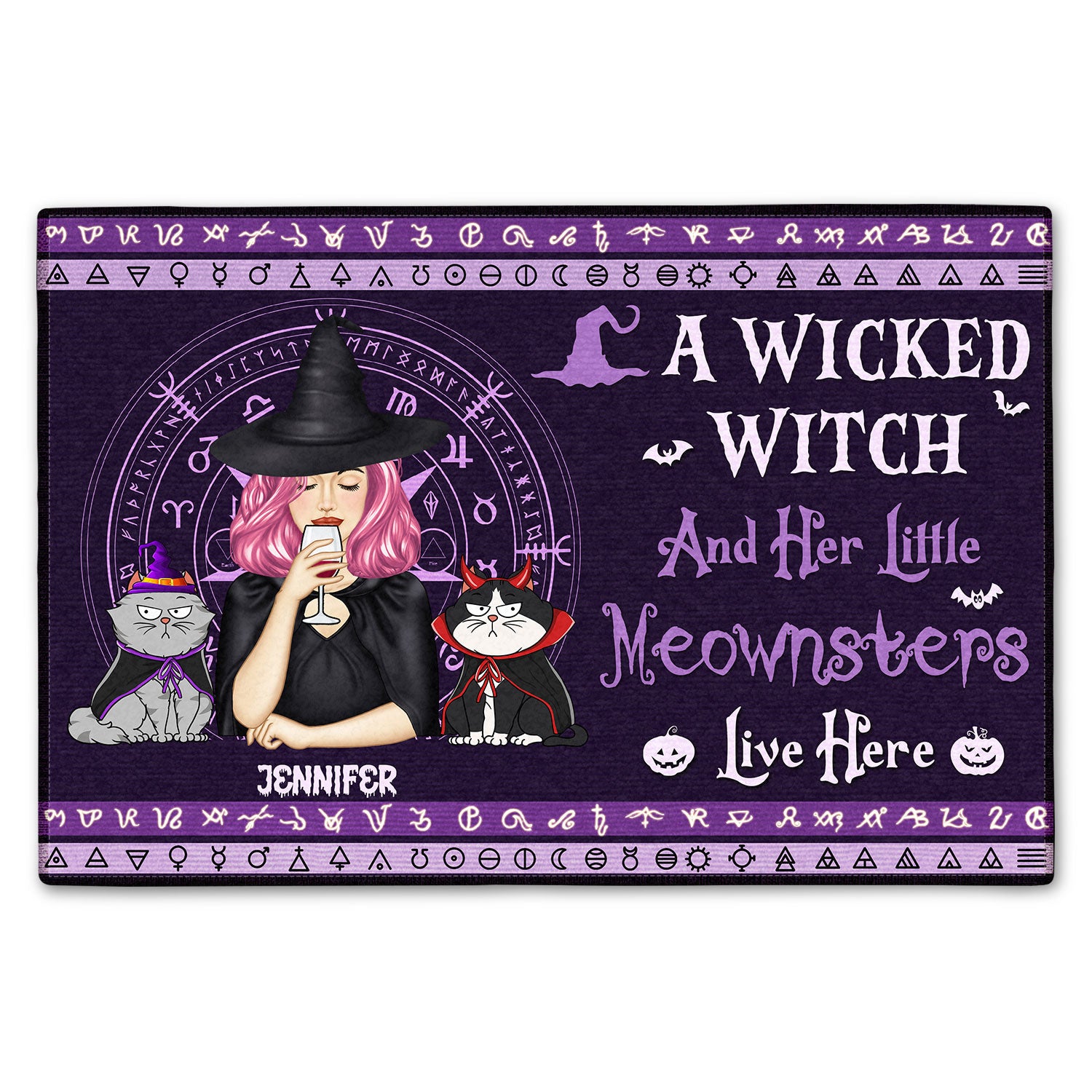 A Wicked Witch And Her Little Meownsters Live Here - Halloween Home Decor Gift For Cat Lovers, Women, Yourself - Personalized Doormat