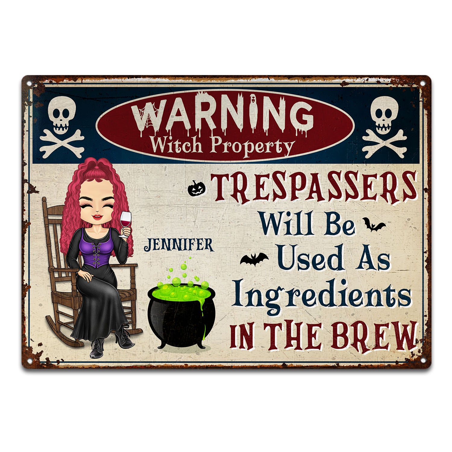 Halloween Witch Warning Trespassers Will Be Used As Ingredients - Backyard Sign, Home Decor Gift For Yourself - Personalized Classic Metal Signs