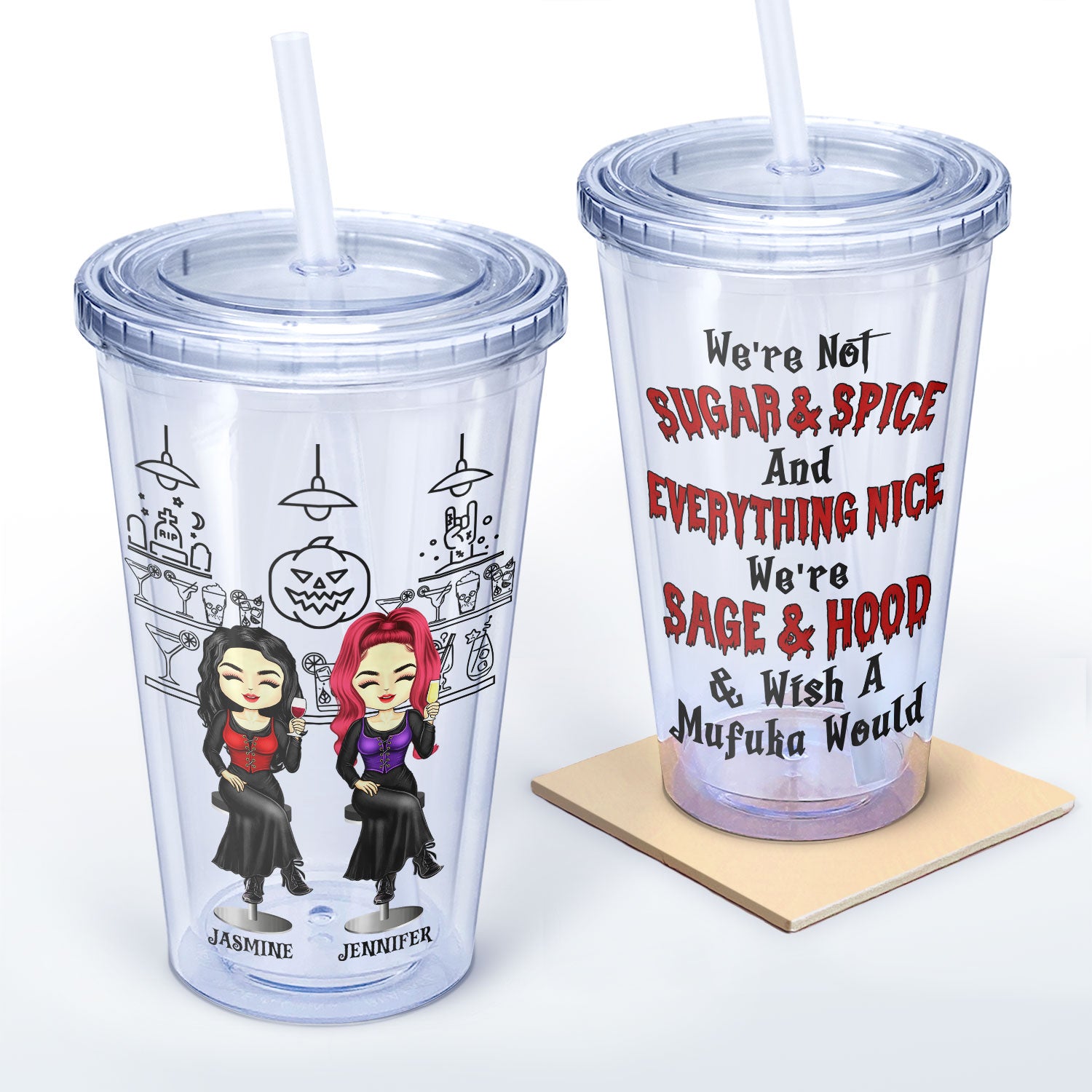 We're Not Sugar & Spice And Everything Nice Witch Besties - Gift For BFF Best Friends - Personalized Acrylic Insulated Tumbler With Straw