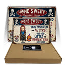 La méchante sorcière et ses petits monstres vivent ici - Panneau de jardin, décoration d'intérieur pour Halloween, cadeau pour les amoureux des chiens - Panneaux métalliques classiques personnalisés