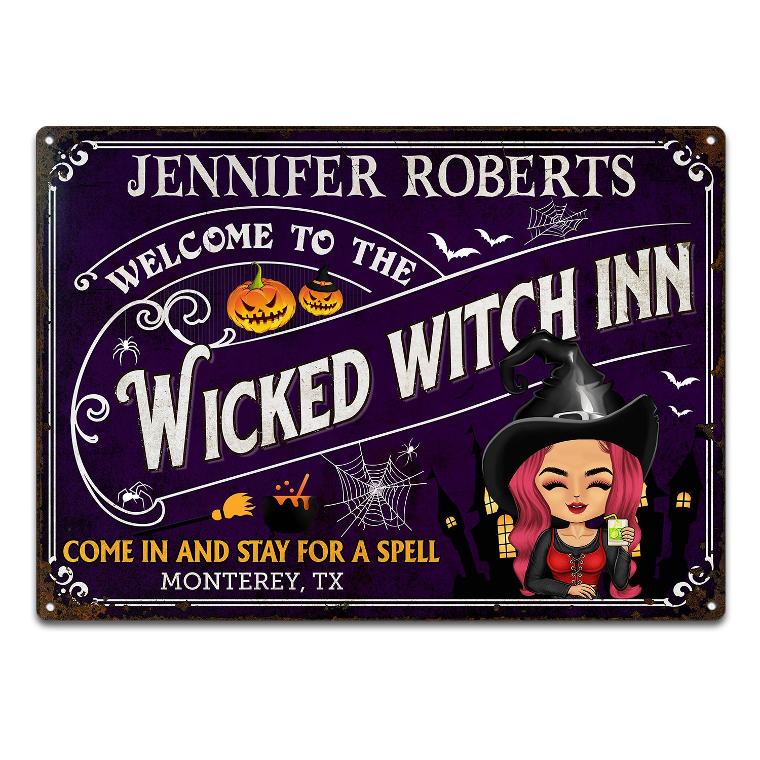Welcome To The Wicked Witch Inn - Backyard Sign, Halloween Home Decor Gift For Witches - Personalized Classic Metal Signs