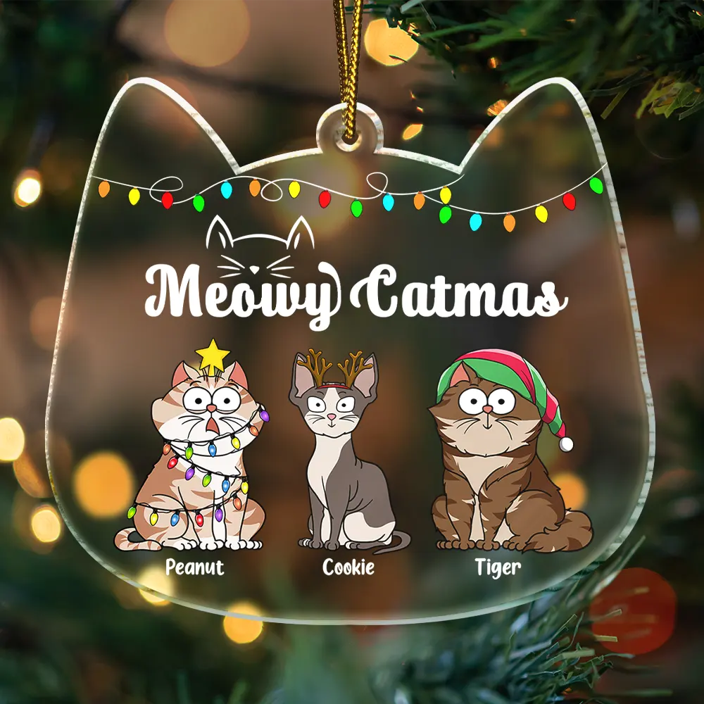 Chats Meowy Catmas - Cadeau de Noël pour les amoureux des chats - Décoration en acrylique personnalisée