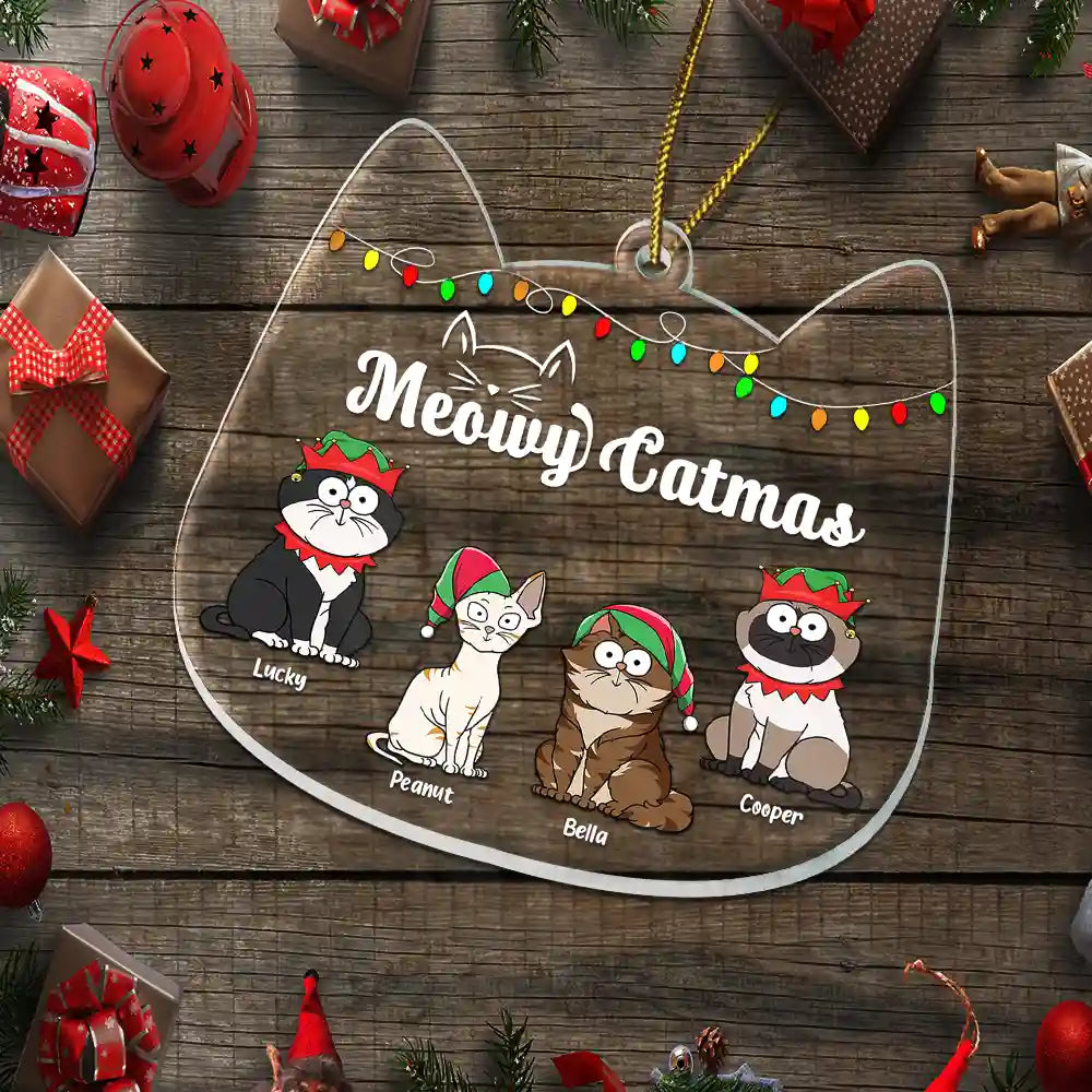 Chats Meowy Catmas - Cadeau de Noël pour les amoureux des chats - Décoration en acrylique personnalisée
