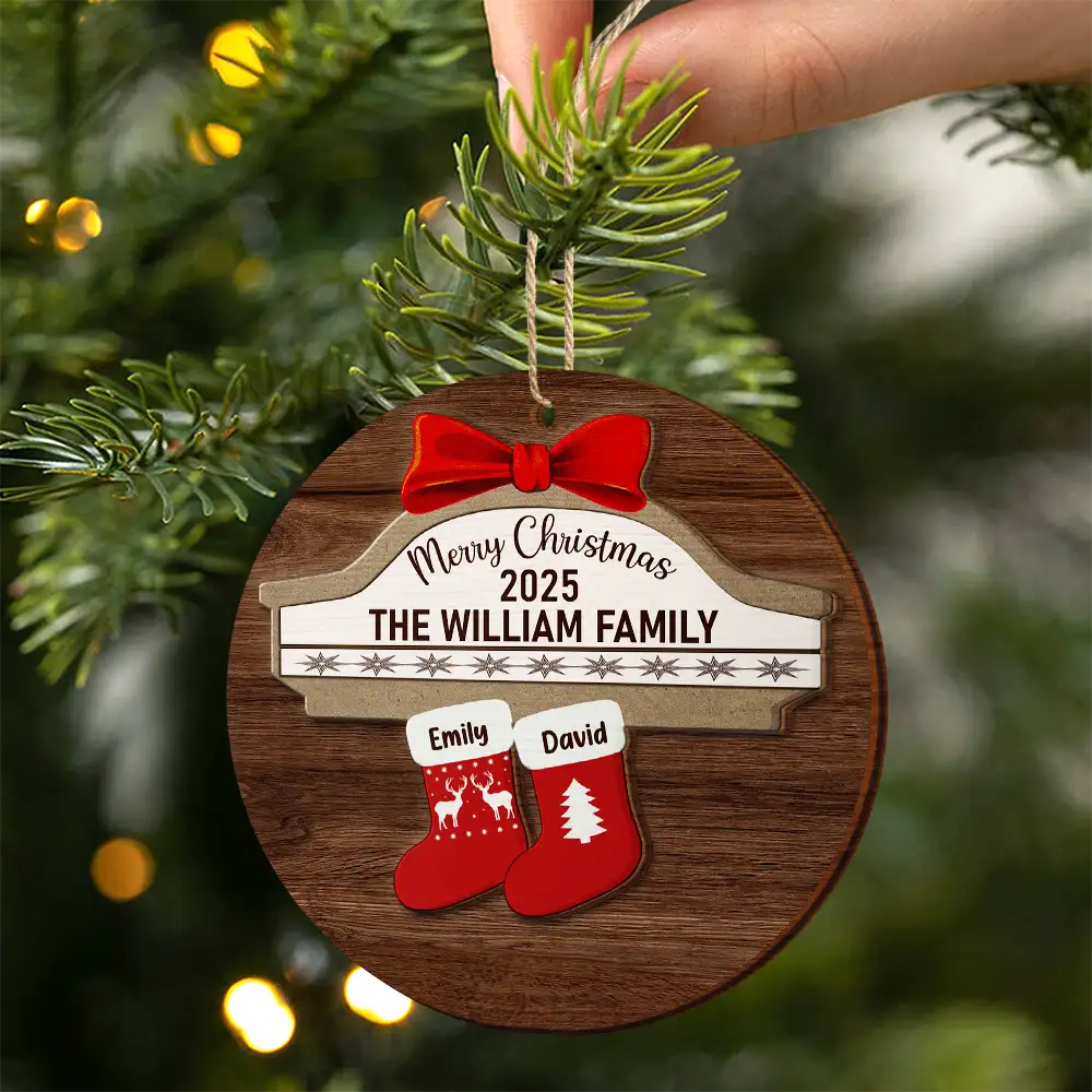 Merry Christmas Stocking Family - Christmas Gift For Family - Personalized 2-Layered Wooden Ornament
