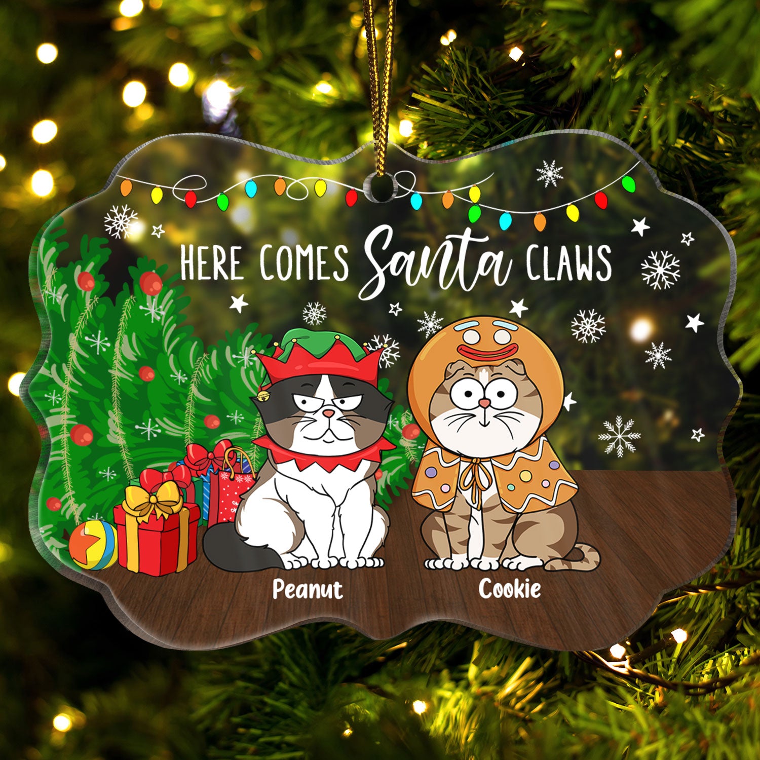 Here Comes Santa Claws Funny Cartoon Cats - Christmas Gift For Cat Lovers - Personalized Medallion Acrylic Ornament
