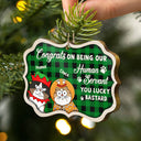 Funny Cartoon Cats Congrats On Being My Human Servant - Christmas Gift For Cat Lovers - Personalized Medallion Wooden Ornament