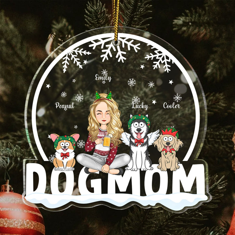 Dog Mom Funny Cartoon Dogs Snowdome - Christmas Gift For Dog Lovers - Personalized Custom Shaped Acrylic Ornament