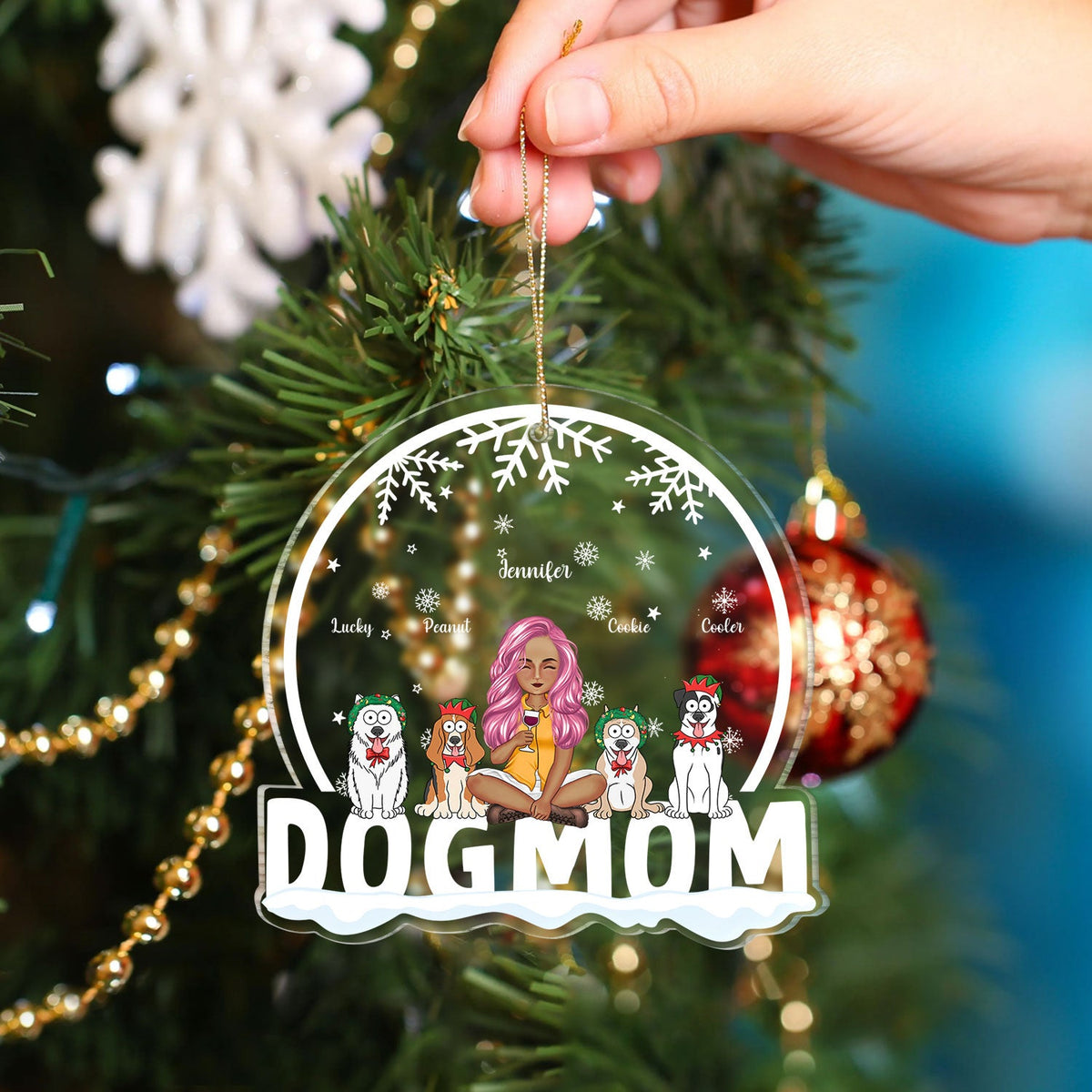 Dog Mom Funny Cartoon Dogs Snowdome - Christmas Gift For Dog Lovers - Personalized Custom Shaped Acrylic Ornament