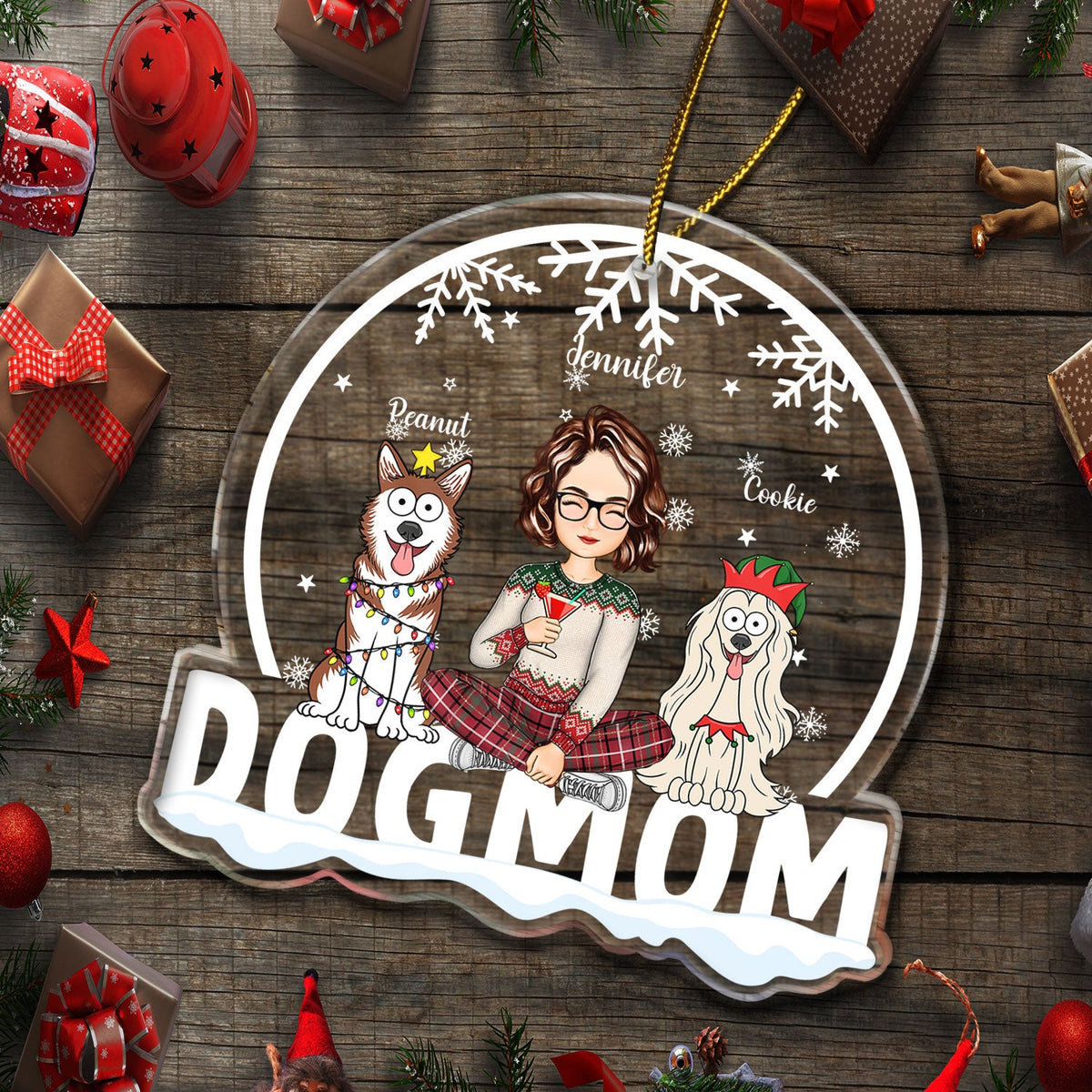 Dog Mom Funny Cartoon Dogs Snowdome - Christmas Gift For Dog Lovers - Personalized Custom Shaped Acrylic Ornament