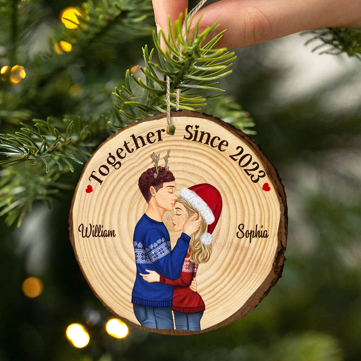 Couple ensemble depuis - Anniversaire, cadeau de Noël pour conjoint, amant, mari, femme, petit ami, petite amie - Ornement en tranche de bois personnalisé