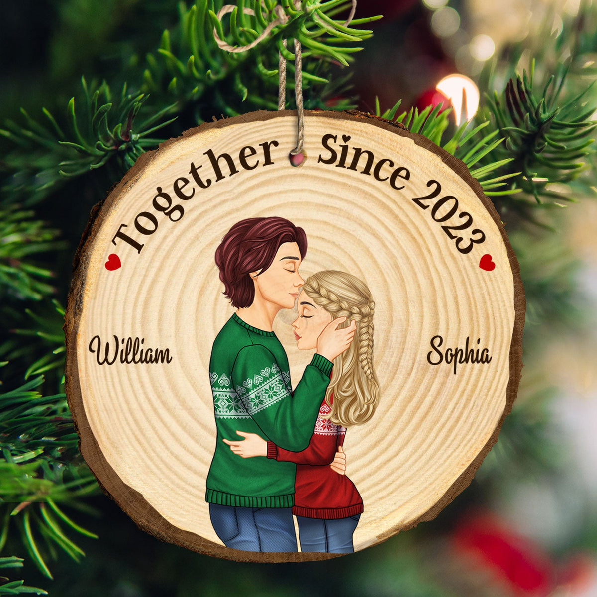Couple ensemble depuis - Anniversaire, cadeau de Noël pour conjoint, amant, mari, femme, petit ami, petite amie - Ornement en tranche de bois personnalisé