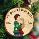 Couple ensemble depuis - Anniversaire, cadeau de Noël pour conjoint, amant, mari, femme, petit ami, petite amie - Ornement en tranche de bois personnalisé