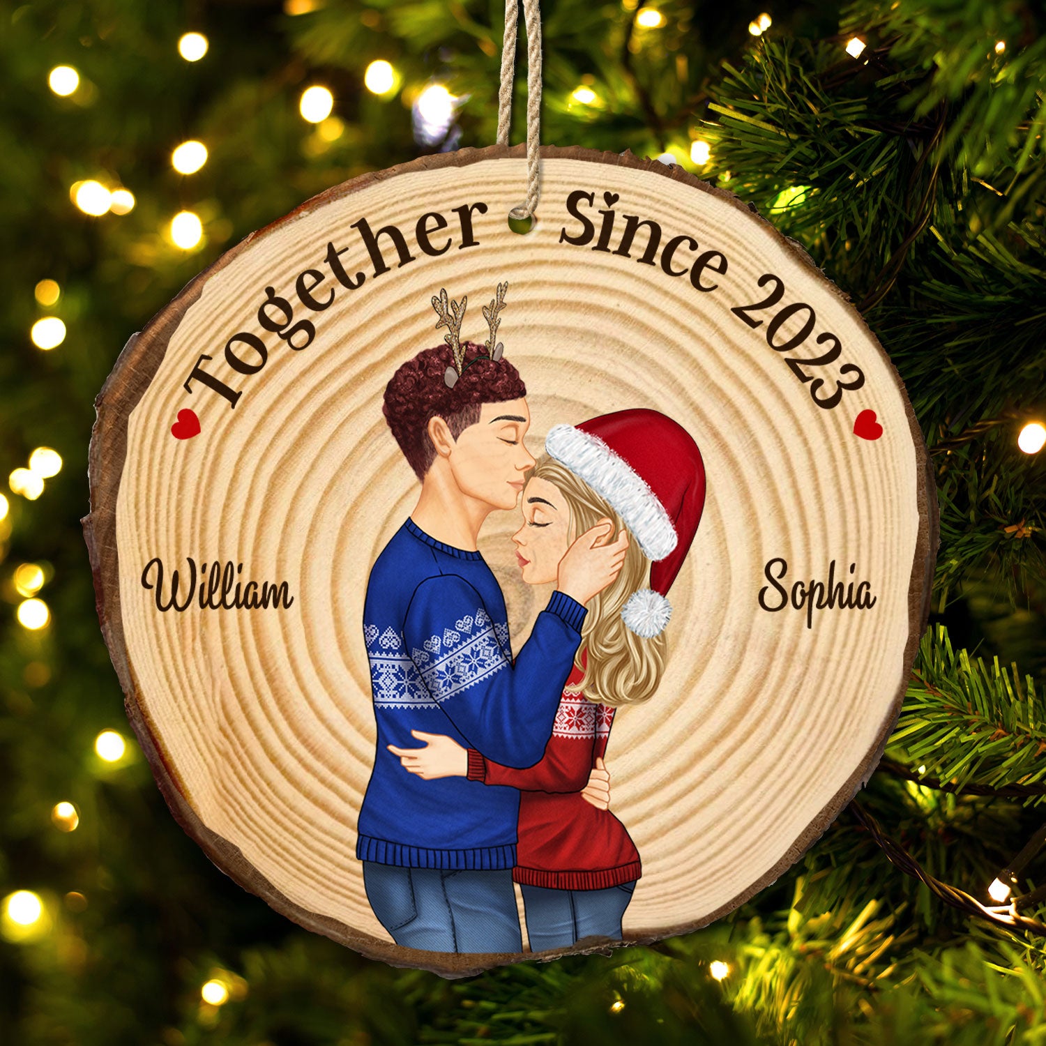 Couple Together Since - Anniversary, Christmas Gift For Spouse, Lover, Husband, Wife, Boyfriend, Girlfriend - Personalized Wood Slice Ornament