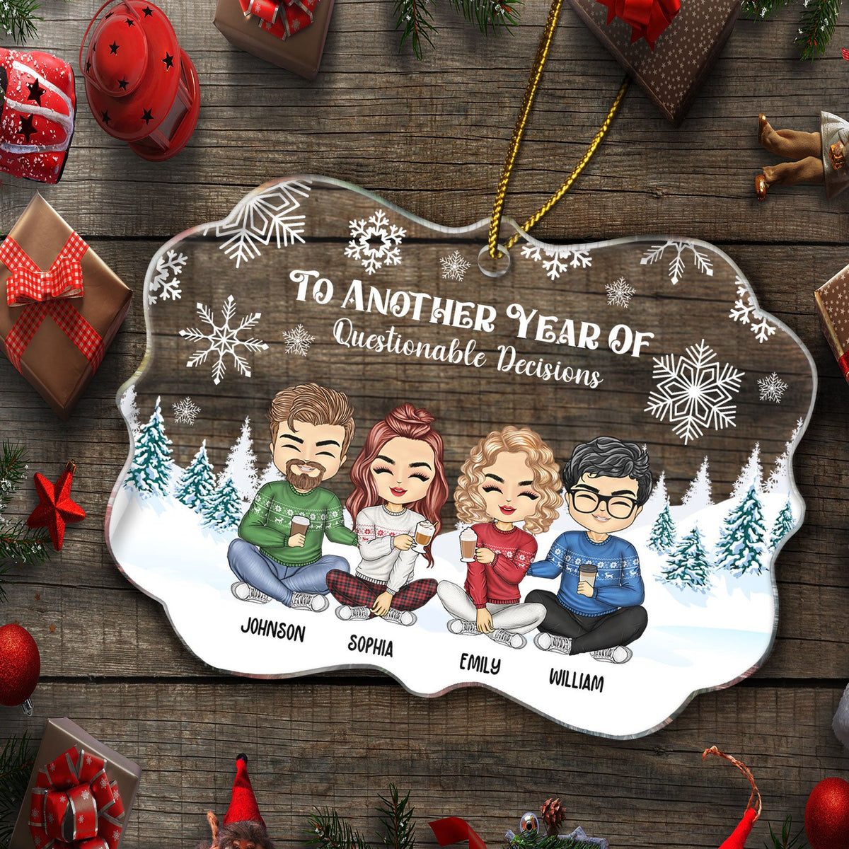 To Another Year Of Questionable Decisions - Christmas Gift For Besties - Personalized Medallion Acrylic Ornament