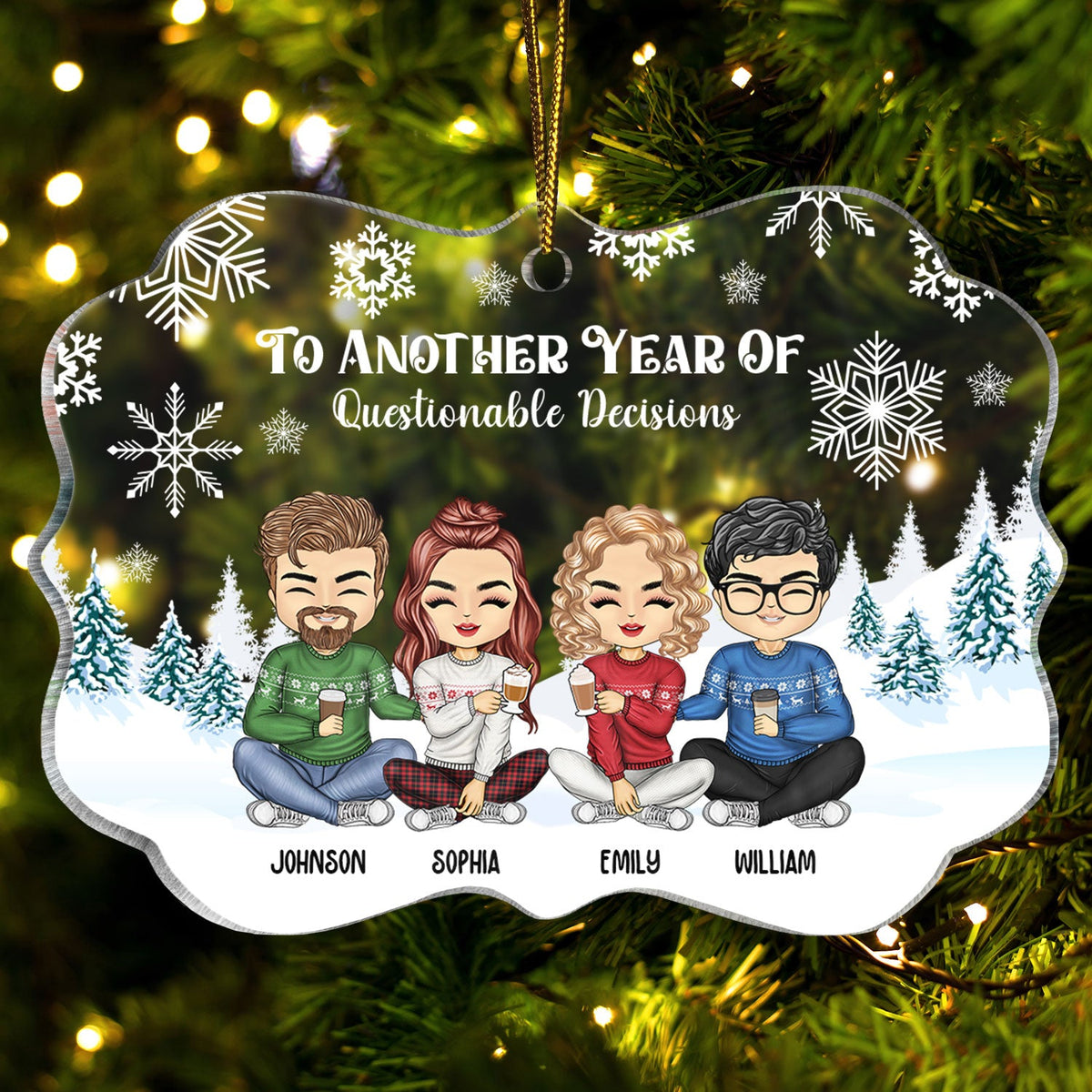 To Another Year Of Questionable Decisions - Christmas Gift For Besties - Personalized Medallion Acrylic Ornament