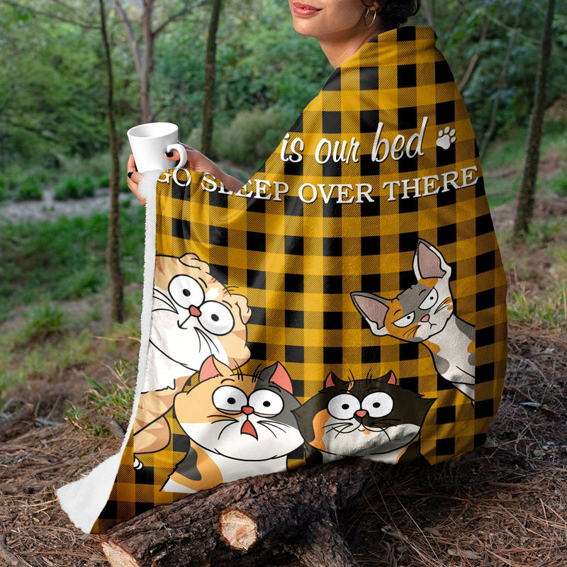This Is Our Bed Go Sleep Over There Funny Cartoon Cats - Gift For Cat Lovers - Personalized Fleece Blanket