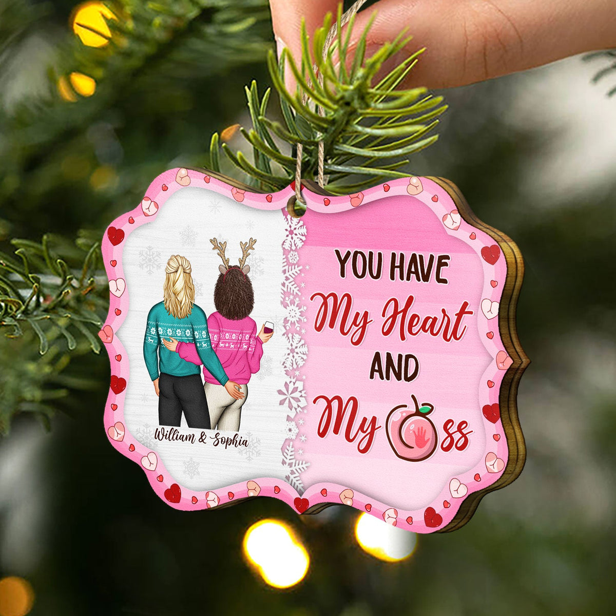 Couple You Have My Heart - Anniversary, Christmas Gift For Spouse, Lover, Husband, Wife, Boyfriend, Girlfriend, Couples - Personalized Medallion Wooden Ornament