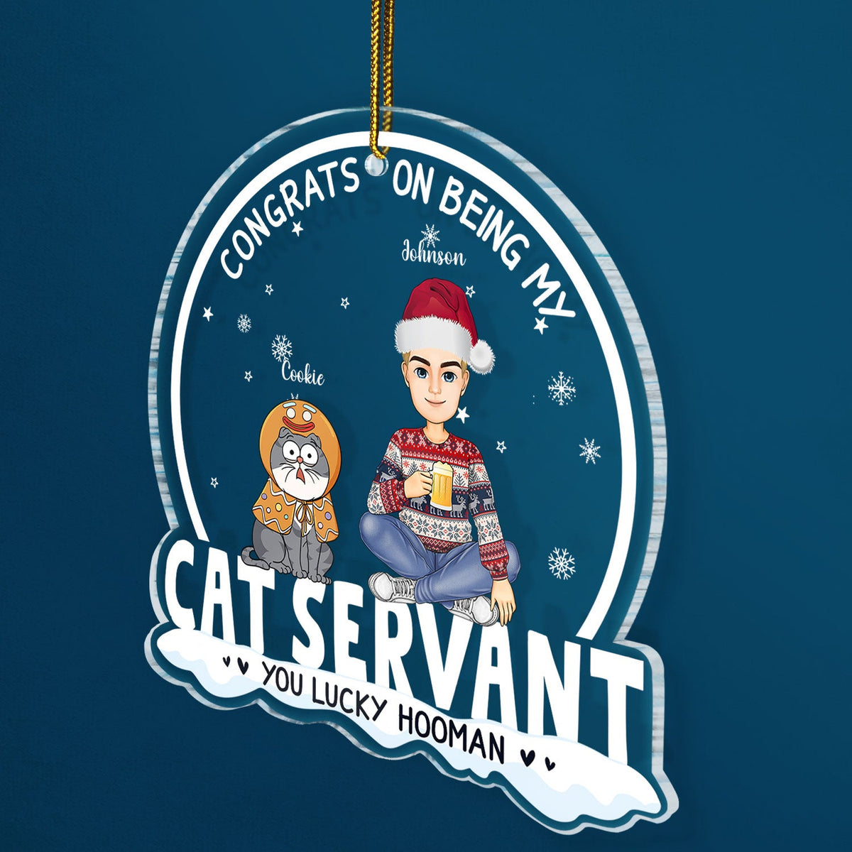 Congrats On Being My Cat Servant Funny Cartoon Style - Christmas Gift For Cat Lovers, Cat Moms, Cat Dads - Personalized Custom Shaped Acrylic Ornament
