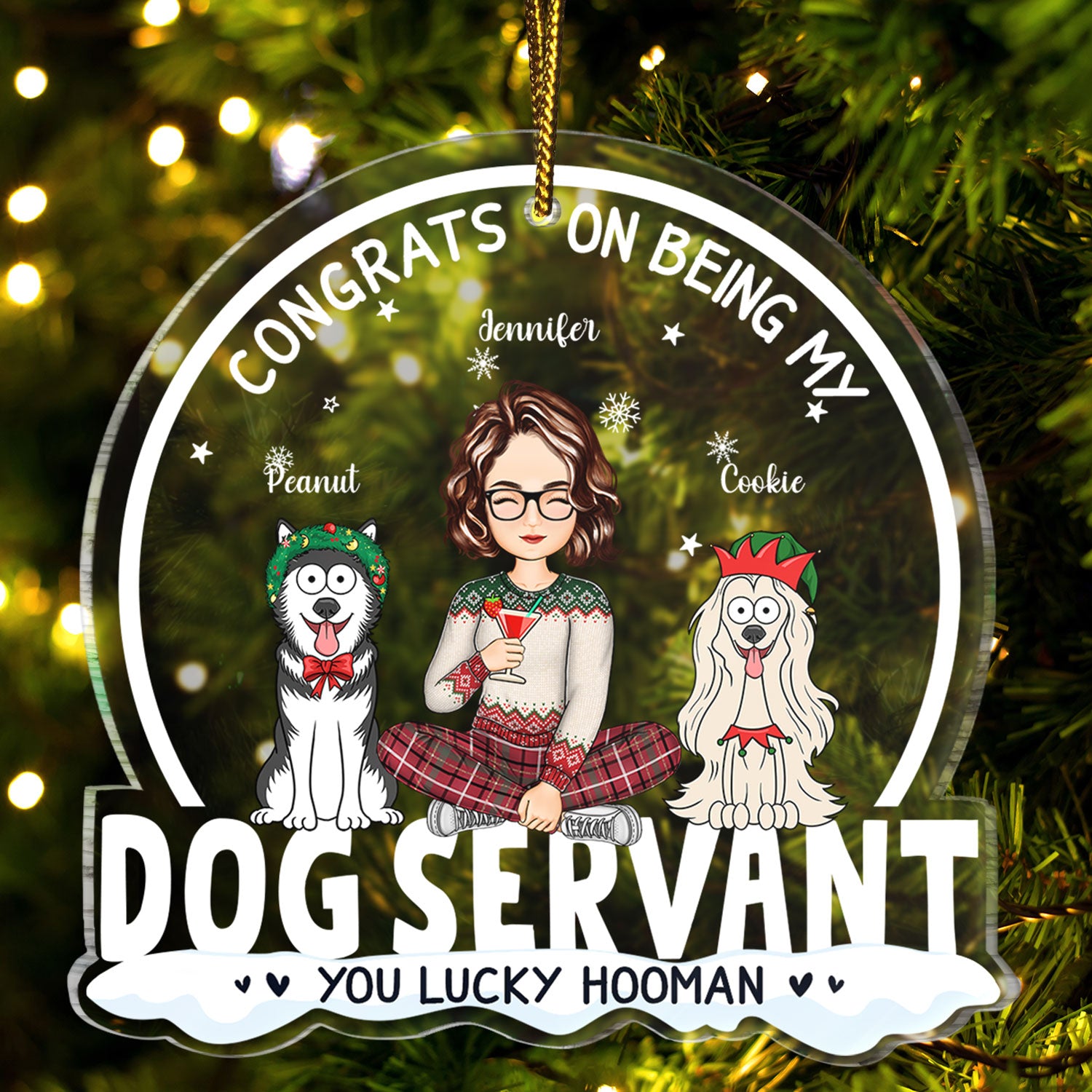 Congrats On Being My Dog Servant Funny Cartoon Style - Christmas Gift For Dog Lovers, Dog Moms, Dog Dads - Personalized Custom Shaped Acrylic Ornament