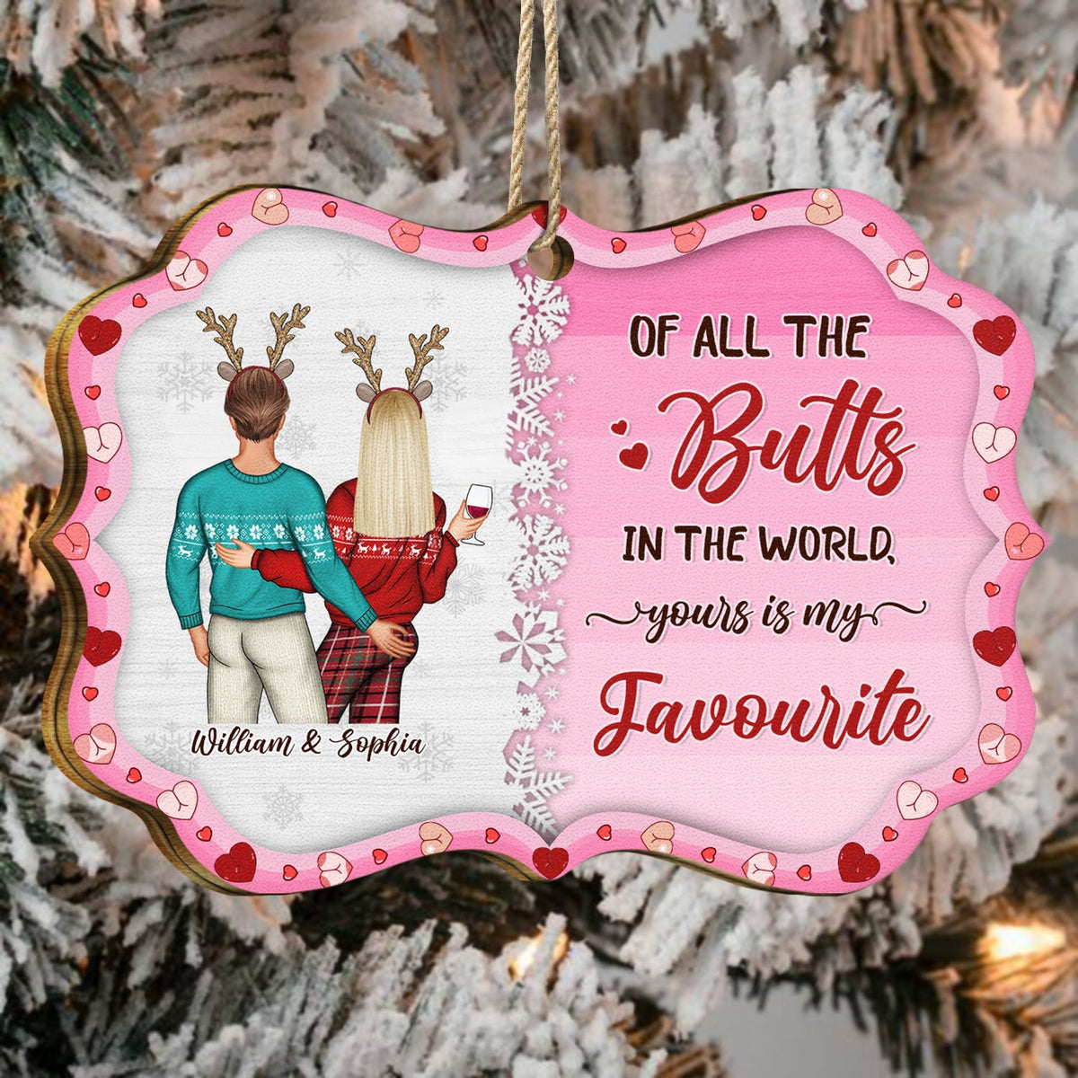 I Just Want To Touch Your Butt All The Time - Anniversary, Christmas Gift For Spouse, Lover, Husband, Wife, Boyfriend, Girlfriend, Couples - Personalized Medallion Wooden Ornament