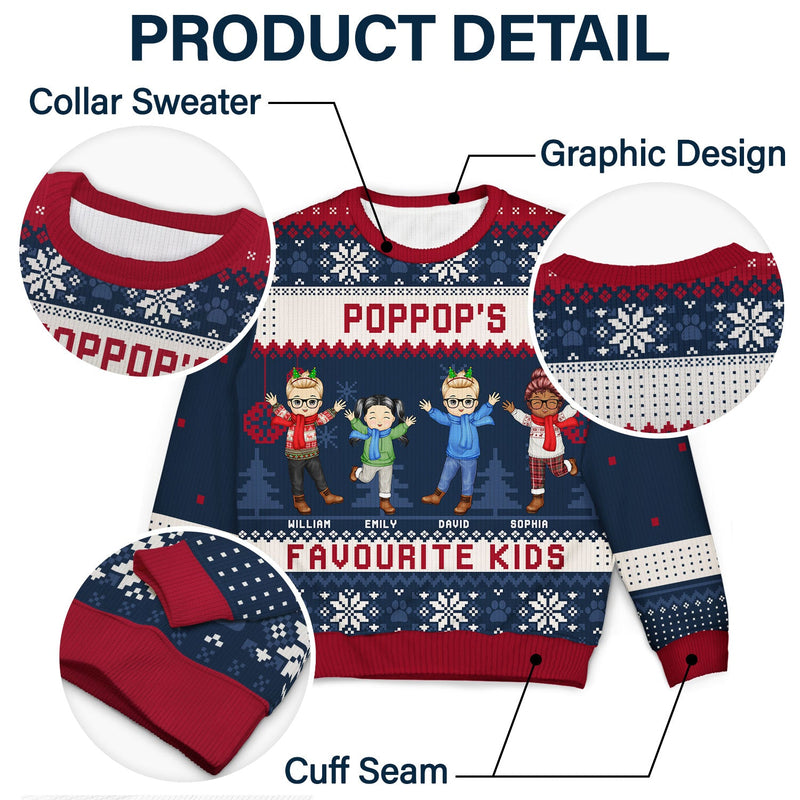 Nana's Favourite Kids - Christmas Gift For Grandma, Grandmother, Grandpa, Grandfather, Grandparents - Personalized Unisex Ugly Sweater