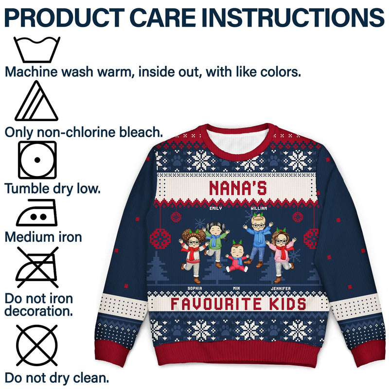 Nana's Favourite Kids - Christmas Gift For Grandma, Grandmother, Grandpa, Grandfather, Grandparents - Personalized Unisex Ugly Sweater