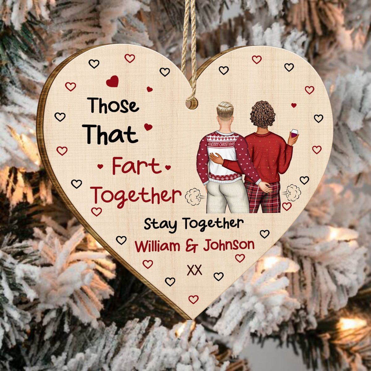 Ceux qui pètent ensemble restent ensemble - Cadeau de Noël amusant pour couples, mari, femme, petite amie, petit ami - Décoration en bois personnalisée