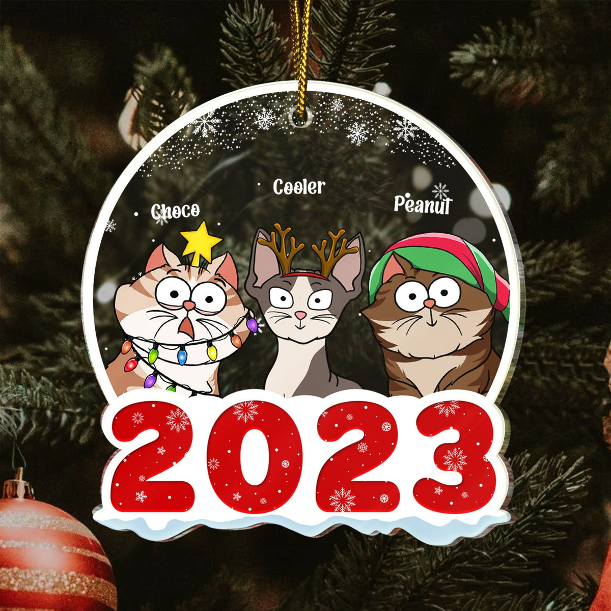 2023 Cartoon Cats - Christmas Gift For Cat Lovers - Personalized Custom Shaped Acrylic Ornament