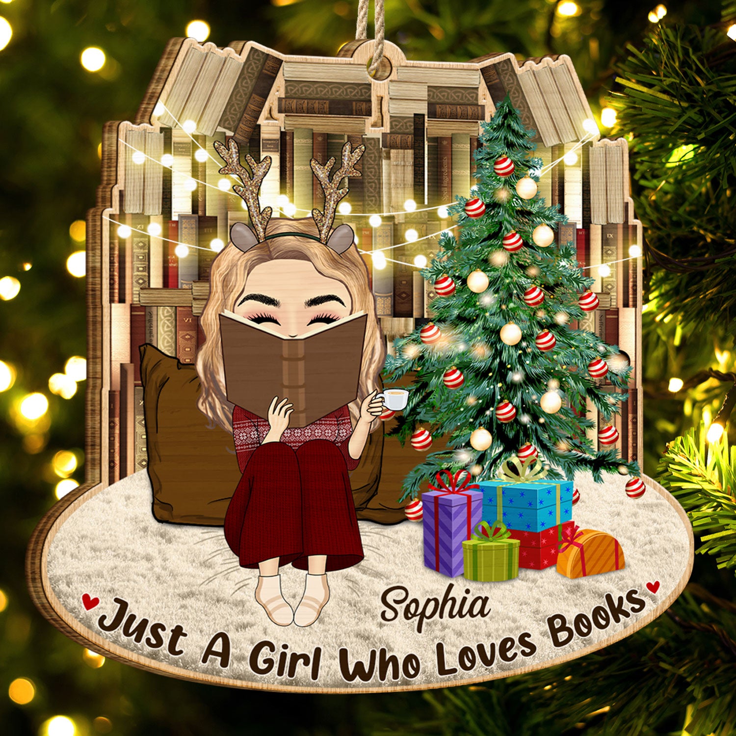 Just A Girl Who Loves Books - Christmas Gift For Reading Lovers - Personalized Custom Shaped Wooden Ornament