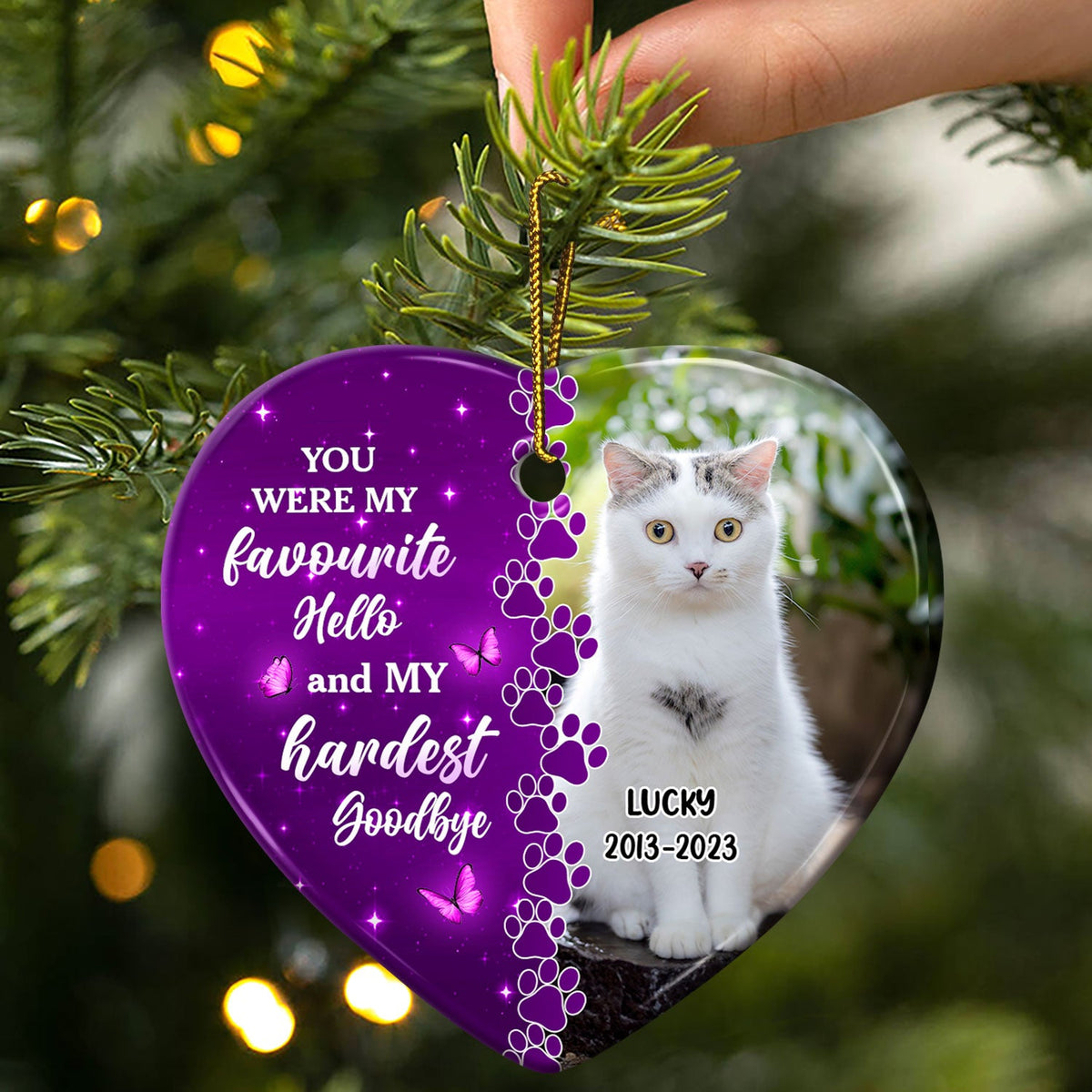Photo personnalisée chien chat pour toujours dans mon cœur - Souvenir de Noël, cadeau commémoratif pour les amoureux des animaux - Ornement en céramique en forme de cœur personnalisé