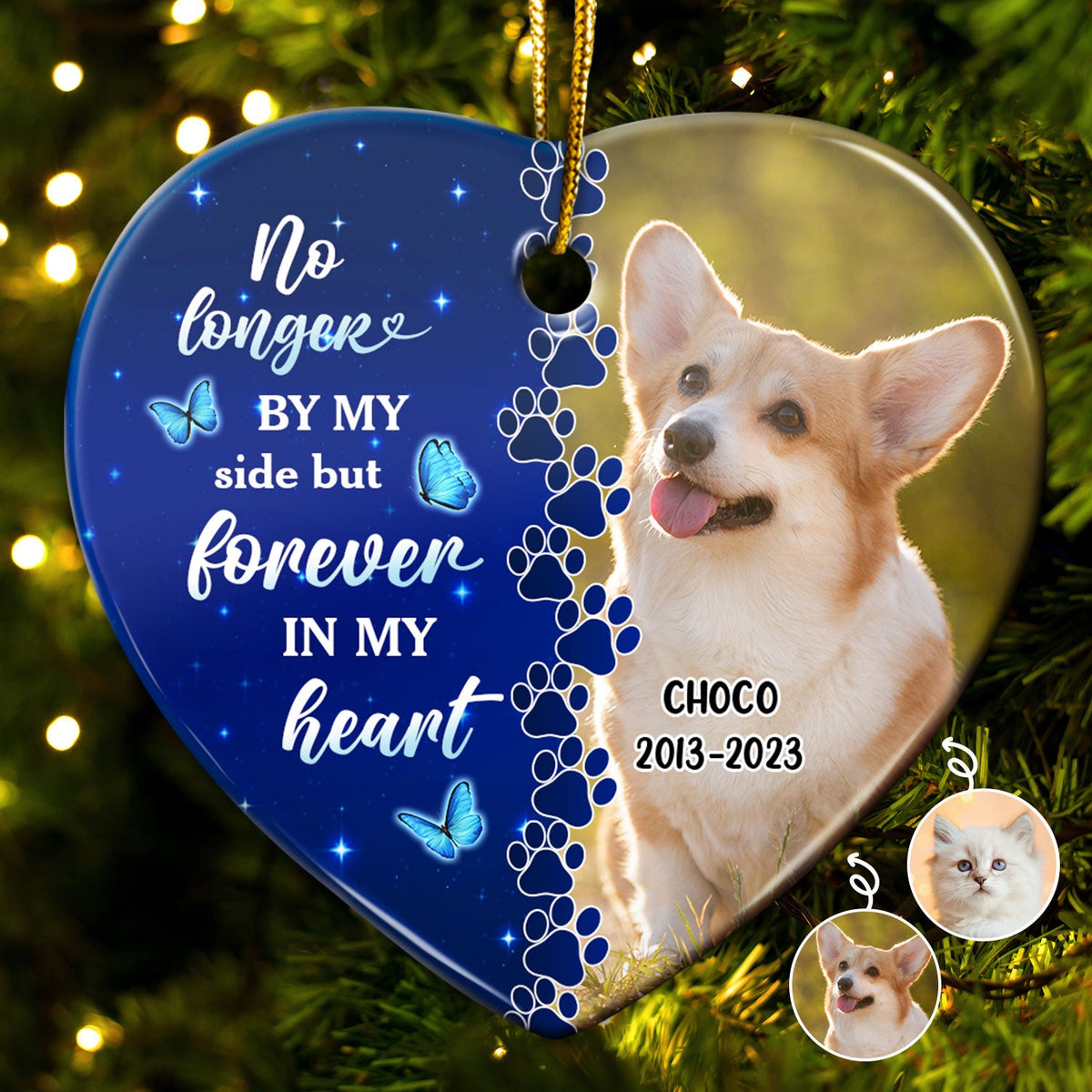 Photo personnalisée chien chat pour toujours dans mon cœur - Souvenir de Noël, cadeau commémoratif pour les amoureux des animaux - Ornement en céramique en forme de cœur personnalisé